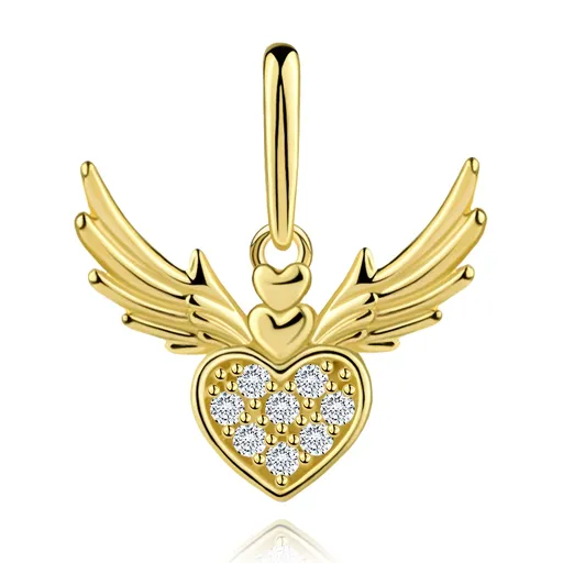 Prívesok z 9K žltého zlata s okrídleným srdcom a zirkónmi