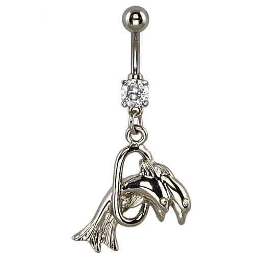 Piercing do pupku - dva delfíny v obruči