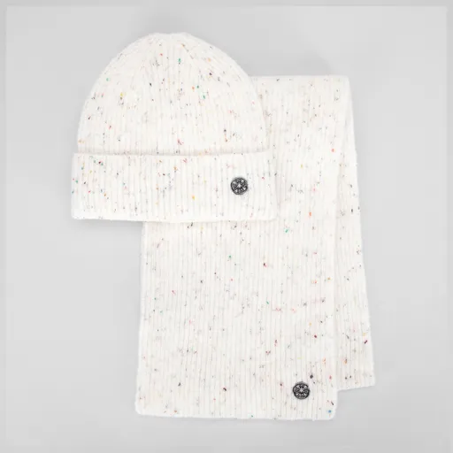 Dámsky ecru zimný set – čiapka a šál s jemným logom výrobcu 101-SF-211-0
