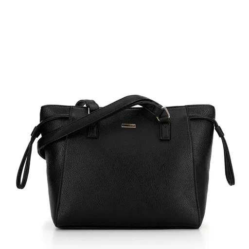 Dámska shopperka s ozdobnými sťahovacími šnúrkami čierno-zlatá 29-4Y-606-1G