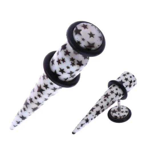 Fake taper z akrylu - čierny hviezdičkový vzor