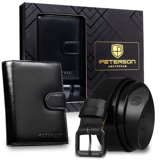 Pánsky darčekový set – vertikálna kožená peňaženka s RFID a kožený opasok