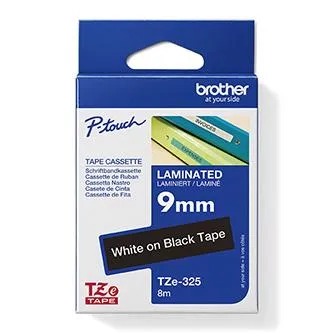 Brother originál páska do tlačiarne štítkov, Brother, TZE-325, biely tisk/černý podklad, laminovaná, 8m, 9mm