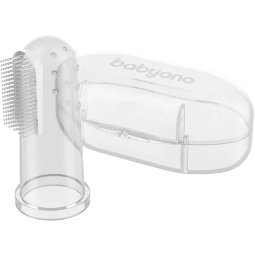 BabyOno Take Care First Toothbrush detská zubná kefka na prst s puzdrom Transparent 1 ks