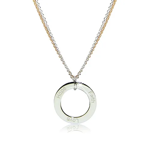 Náhrdelník zo striebra 925 - obrys kruhu s nápismi "Faith", "Love" a "Hope"