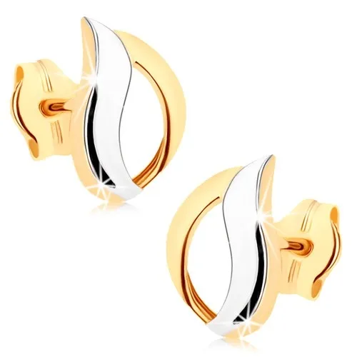 Zlaté náušnice 9K kontúra kvapky v dvojfarebnom prevedení