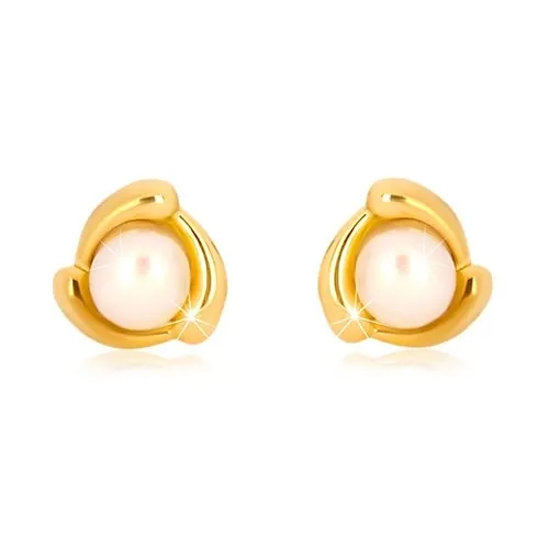 Náušnice zo žltého zlata 375 - slzičkový trojuholník a sladkovodná perla, puzetky