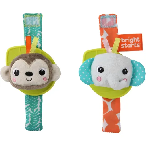Bright Starts Wrist Pals Toy hrkálka na ruku s hryzadielkom Monkey & Elephant 0 m+ 2 ks