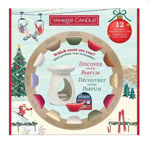 Yankee Candle Christmas Collection keramická aroma lampa 1 ks + Yankee Candle Silver Sage & Pine vosk do aromalampy 22 g + Yankee Candle Christmas Eve vosk do aromalampy 22 g + Yankee Candle Cinnamon