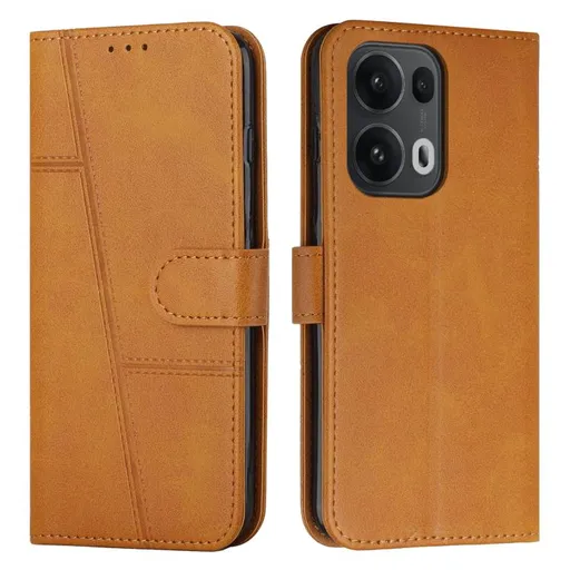 STITCHED Peňaženkový kryt pre Oppo Reno13 Pro 5G svetlohnedý