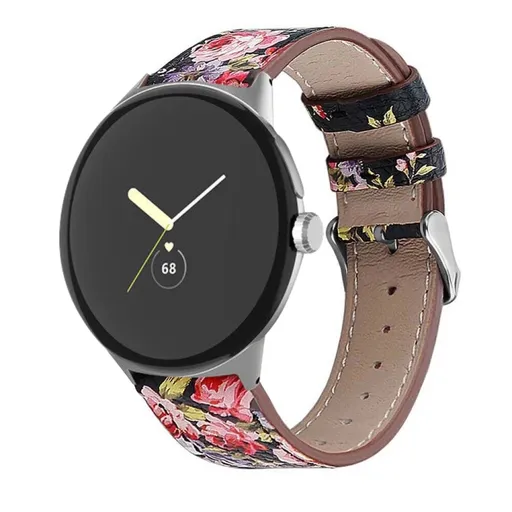 LEATHER Kožený remienok pre Google Pixel Watch 4 45mm / Pixel Watch 3 45mm PINK FLOWER