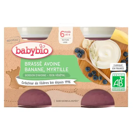 BABYBIO Brassé z ovseného mlieka banán čučoriedka 2x 130 g
