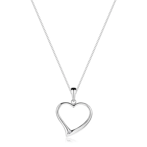 Náhrdelník striebro 925 - retiazka, obrys asymetrického srdca, zirkón