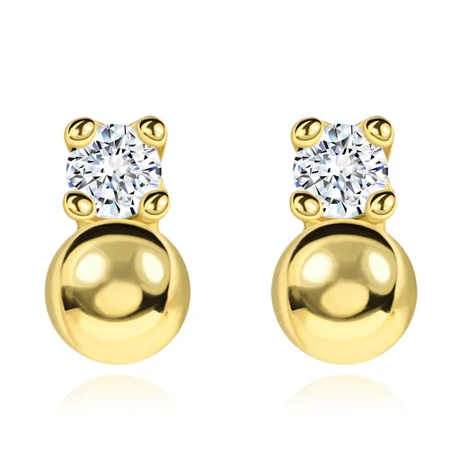 Zlaté náušnice 14K guľôčka a číry zirkón