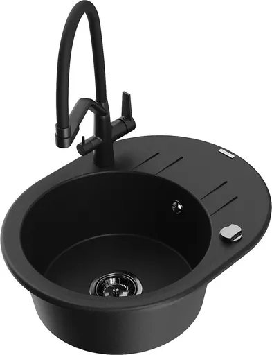 MEXEN/S MEXEN/S - Kevin granitový drez 1-miska vrátane batérie Duo, čierna 6517-77-671701-70-B