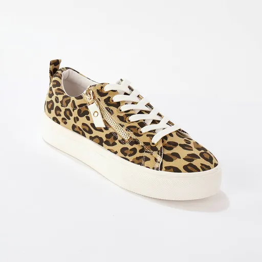 Plátené tenisky so zipsom a šnúrkami, s leopardím vzorom