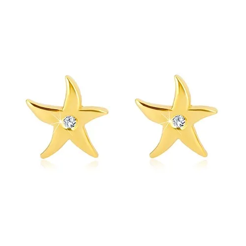 Náušnice zo žltého zlata 375 - morská hviezdica, číry okrúhly zirkón, puzetky