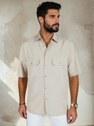 Pánska košeľa s krátkym rukávom béžové Dstreet KX1082