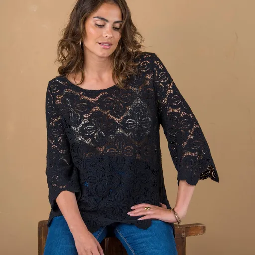 Macramé blúzka s rozšírenými 7/8 rukávmi