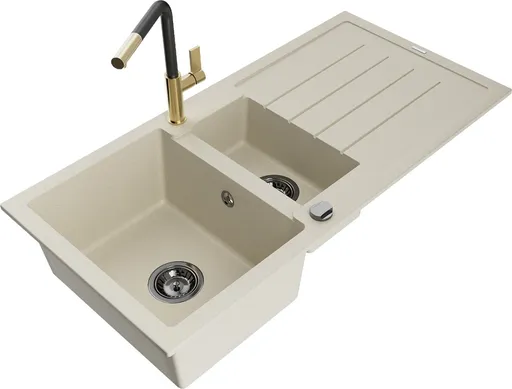 MEXEN/S MEXEN/S - Andres granitový drez s odkvapkávačom vrátane batérie Flora, béžová 6515-69-670401-57-B