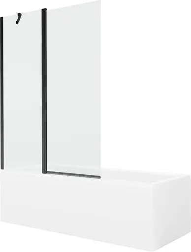 MEXEN/S - Cubik obdĺžniková vaňa 160 x 70 cm s panelom + vaňová zástena 120, transparent, čierna 550316070X9412117000