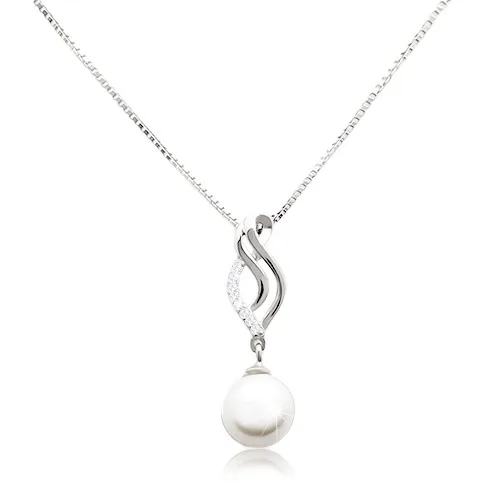 Náhrdelník zo striebra 925, retiazka a prívesok - zvlnený list a biela guľatá perla