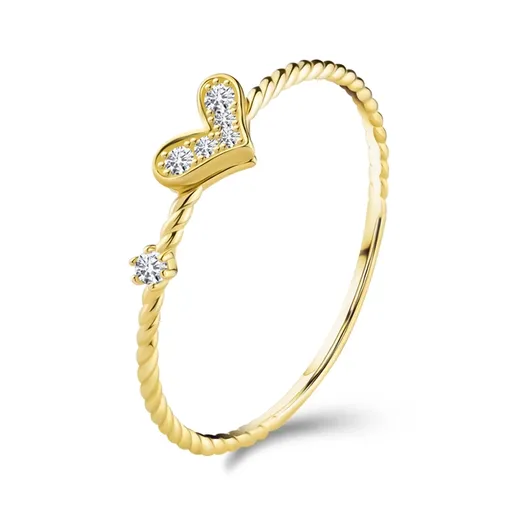 Zlatý prsteň 585 – zatočené ramená, zirkónové srdce - Veľkosť: 49 mm
