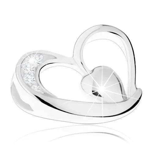 Strieborný 925 prívesok, nepravidelná kontúra srdca, malé vypuklé srdiečko