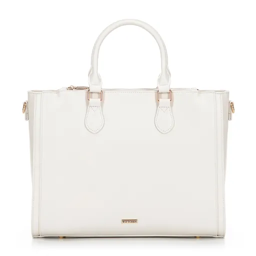 Dámska kabelka na notebook 14,5" z imitácie kože, krémová 100-4Y-232-0