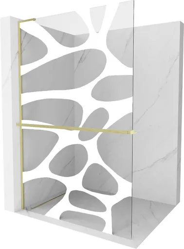 MEXEN/S - Kioto+ L Sprchová zástena WALK-IN s poličkou a držiakom uterákov 90 x 200, biely vzor, zlato kartáčovaná 800-090-123-55-97