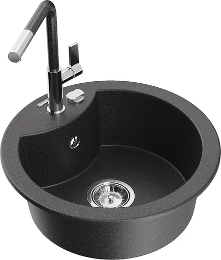 MEXEN/S MEXEN/S - Diego granitový drez 1-miska vrátane batérie Flora, čierna kropenatá 6512-76-670401-08