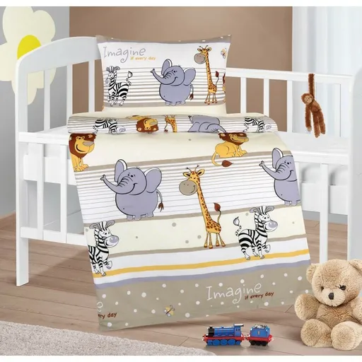 Bellatex Detské bavlnené obliečky do postieľky Agáta Safari béžová, 90 x 135 cm, 45 x 60 cm