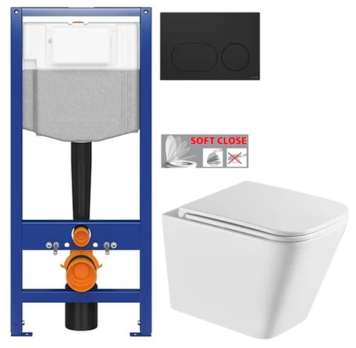 CERSANIT predstenový inštalačný systém s čiernym tlačidlom K97-0637 + WC INVENA FLORINA WITH SOFT  se sedlem RIMLESS K97-526 0637 FL1