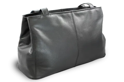 Čierna kožená dvojzipsová kabelka s dvoma popruhmi 212-2092-60