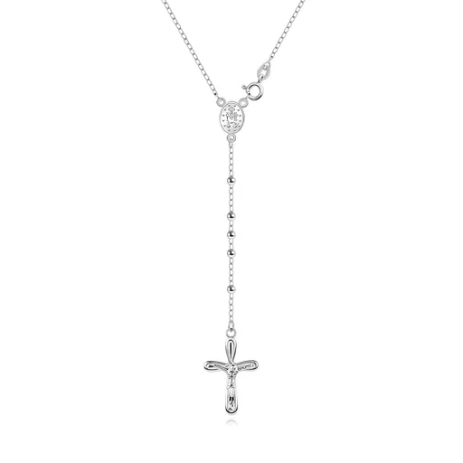 Strieborný náhrdelník 925 - ruženec, Zázračný medailón, kríž s Ježišom