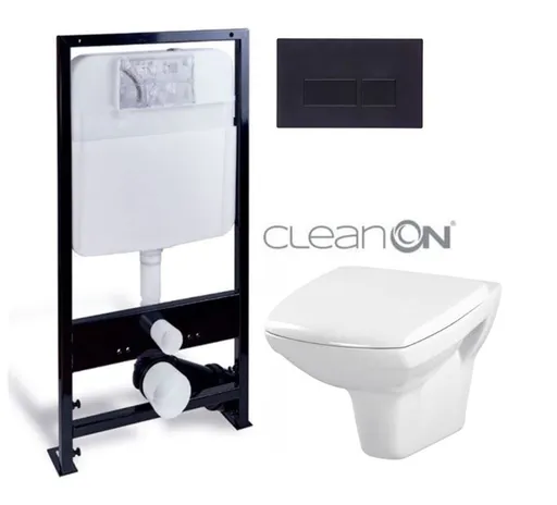 PRIM predstenový inštalačný systém s čiernym tlačidlom 20/0044 + WC CERSANIT CLEANON CARINA + SEDADLO PRIM_20/0026 44 CA2