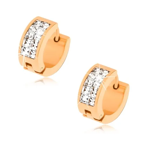 Náušnice z ocele v zlatej farbe, dvojitá línia čírych zirkónov