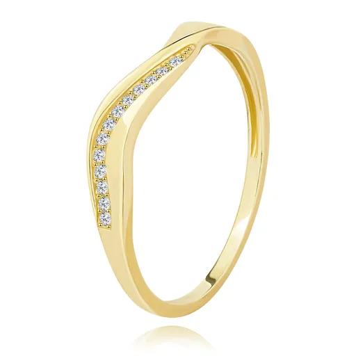 Prsteň zo žltého 14K zlata - vlnka s trinástimi čírymi briliantmi - Veľkosť: 56 mm