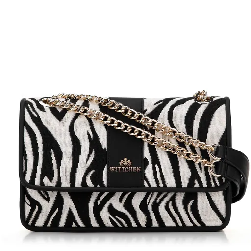 Dámska žakárová crossbody s retiazkou krémovo-čierna