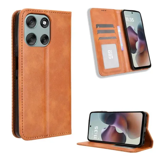 BUSINESS Peňaženkový obal pre Motorola Moto G56 5G hnedý