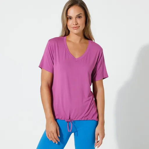 Jednofarebné tričko s výstrihom do V a šnúrkou na stiahnutie