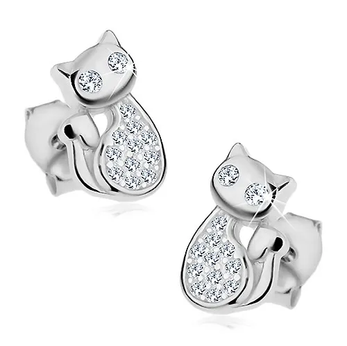 Náušnice zo striebra 925, ligotavá mačka zdobená čírymi zirkónmi, puzetky