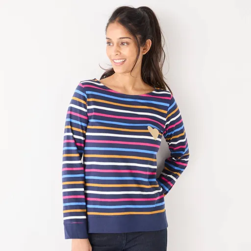 Pruhované tričko s dlhými rukávmi a zlatou nášivkou srdca