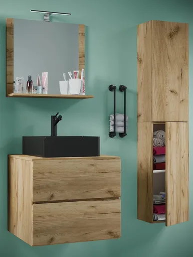 VCM 4dílná umyvadlová skříňka Lendas BL L se zrcadlem 60 cm + vysoká skříňka, dub medový