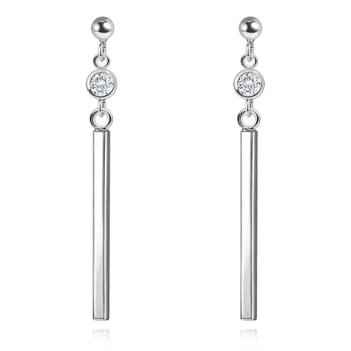 Puzetové náušnice v striebre 925 - gulička, číry zirkón, hladká palička