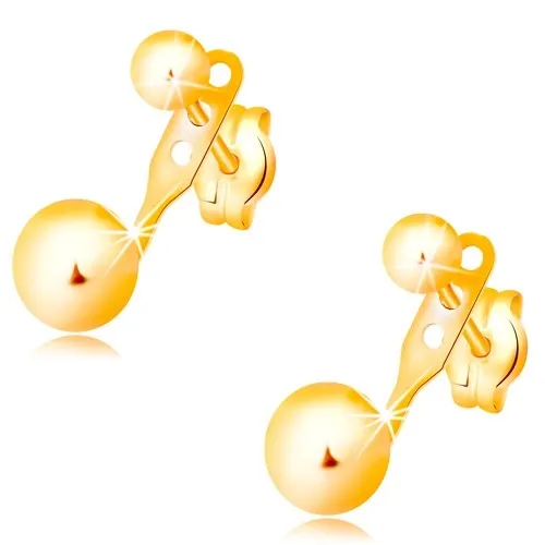 Náušnice v žltom 14K zlate, dve lesklé hladké guľôčky, puzetky