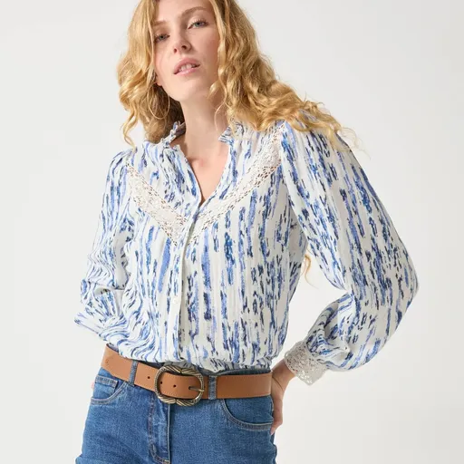 Košeľová blúzka z mušelínu a macramé