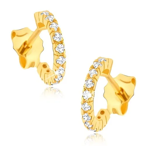 Zlaté kruhové náušnice 14K so zirkónmi a gravírovanými bokmi