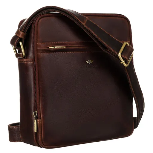 Pánska kožená crossbody taška hnedá s vonkajším vreckom na zips - Peterson