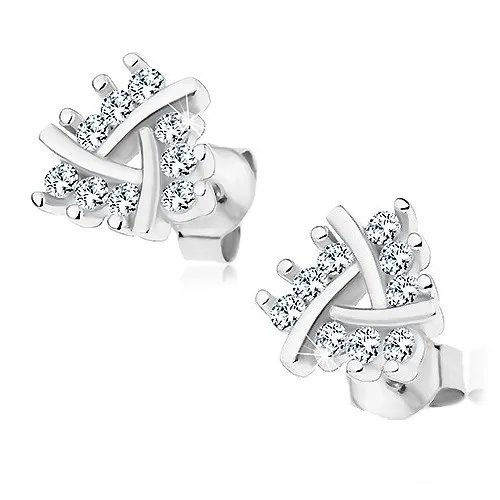 Náušnice zo striebra 925, trojuholník z čírych zirkónov a úzkych lesklých línií